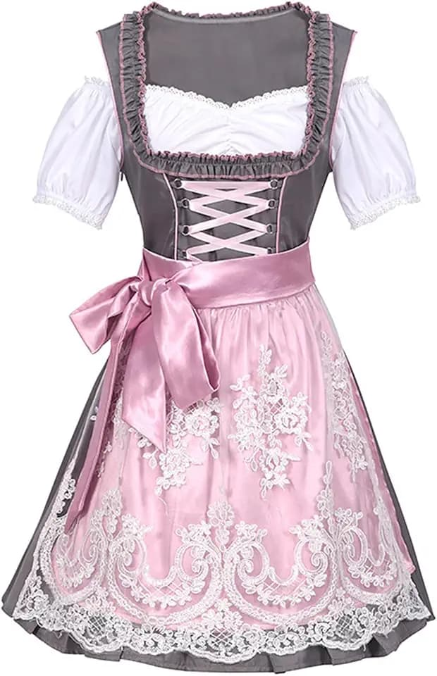 Bseical Trachtenkleid Damen Dirndl Damen Midi Dirndl Rosa 3tlg Dirndl-Komplettsets für Oktoberfest Vintage Spitzenkleid Kleider Damen Abendkleid Hochzeit