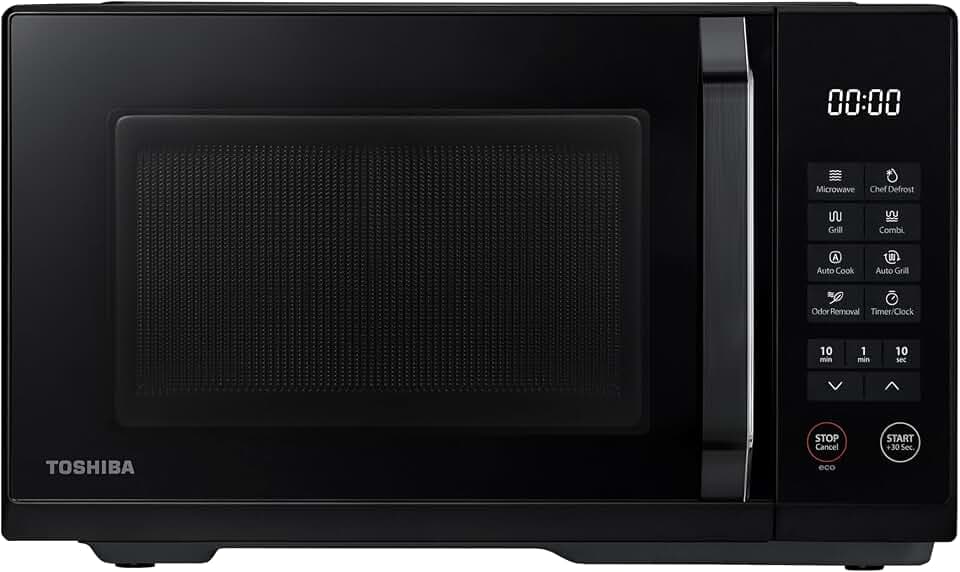 Toshiba MW3-EG23PE(BK) Multifunktionale Mikrowelle mit Grill, 23 Liter, 11 Leistungsstufen|Kombinationsgaren|Chef-Auftaufunktion|Automatikprogramme|Timer|800W Mikrowelle|1000W Grill|Schwarz