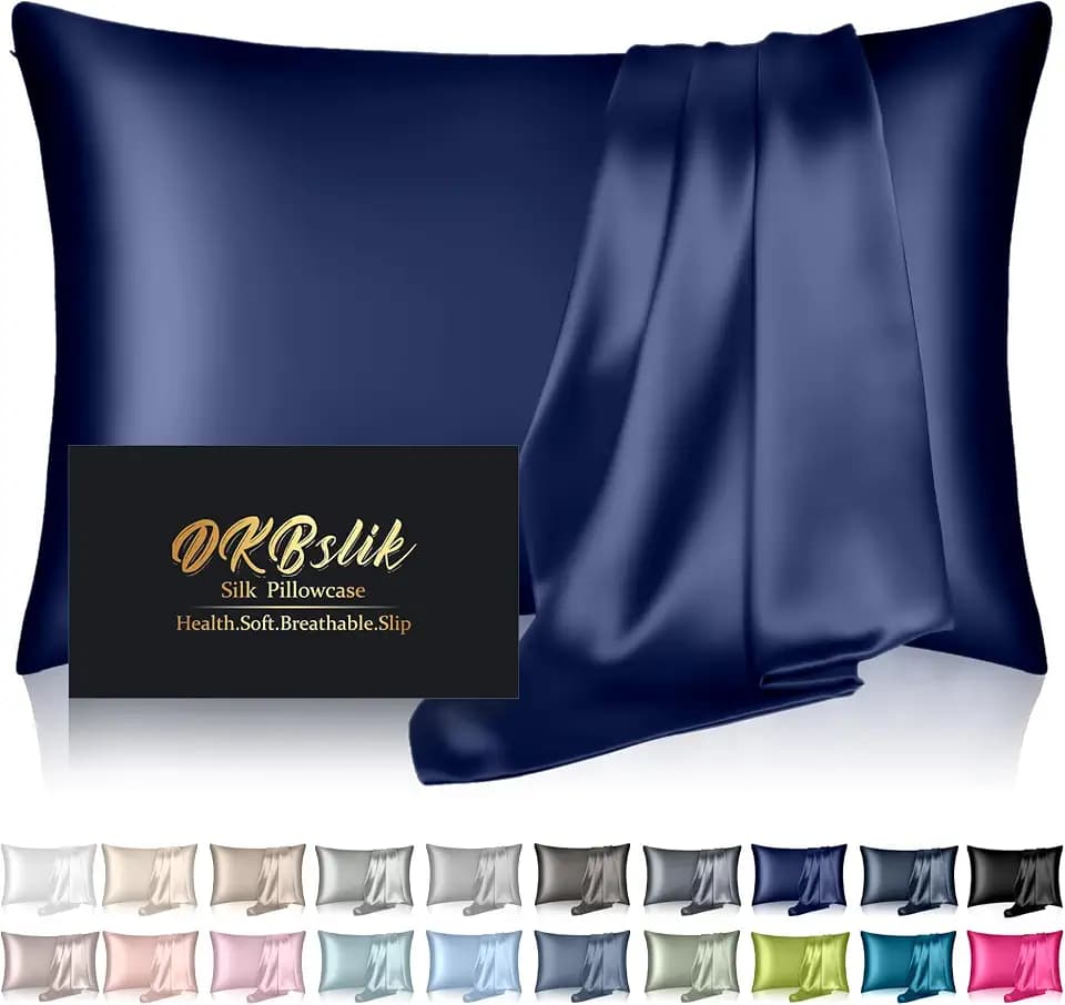 DKBslik Mulberry Silk Pillow Cases Queen Size with Hidden Zipper, Navy Blue