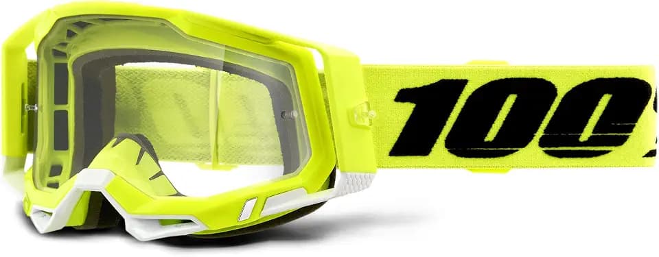 100% Racecraft 2 Mountain Bike & Motocross Goggles - MX and MTB Racing Protective Eyewear (YELLOW - Clear Lens)