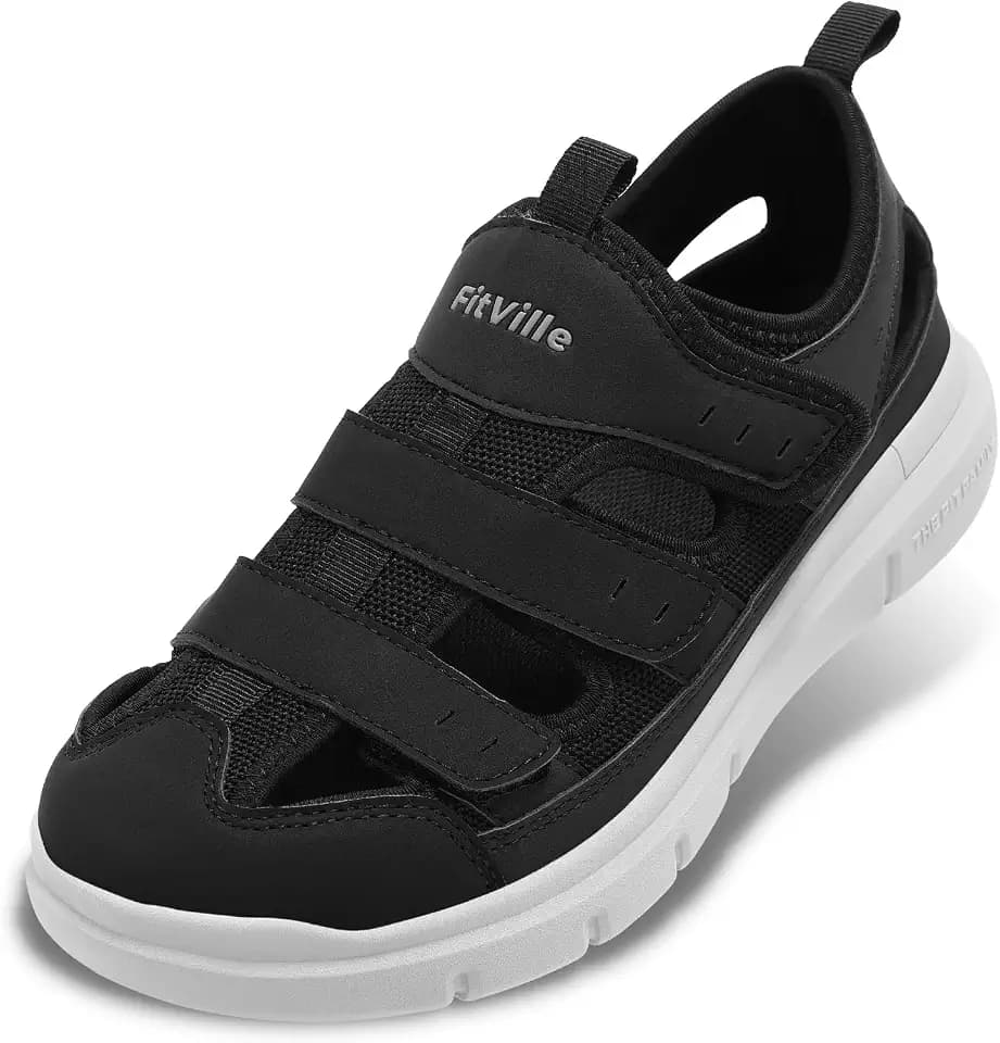 FitVille Diabetiker Sandalen Herren Extra Weit Orthopädische Schuhe mit Klettverschluss Verstellbare Gesundheitsschuhe für Senioren Schuhe