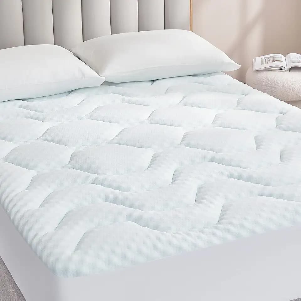 EHEYCIGA Gel Topper 160x200cm aus Memory Foam, Weiß | Komfortable & Atmungsaktive Matratzentopper mit extra tiefem Rand, Fester Stütze, zur Linderung von Rückenschmerzen