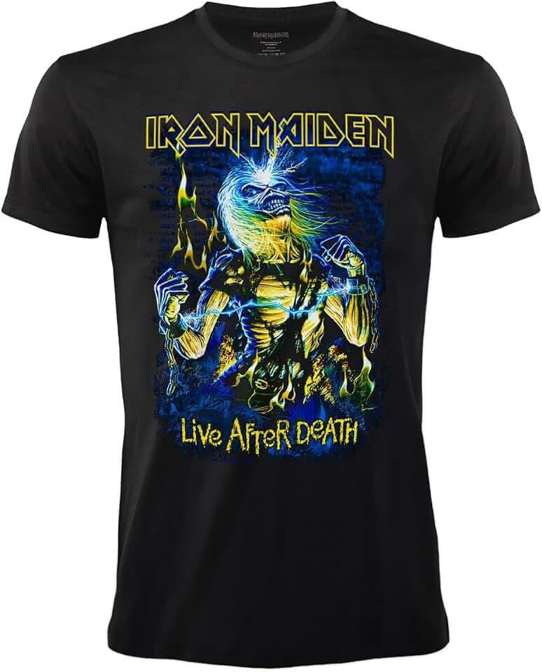 Iron Maiden T-Shirt Live After Death Official Rock T-Shirt Schwarz Band Heavy Metal Baumwolle Unisex Erwachsene Jungen