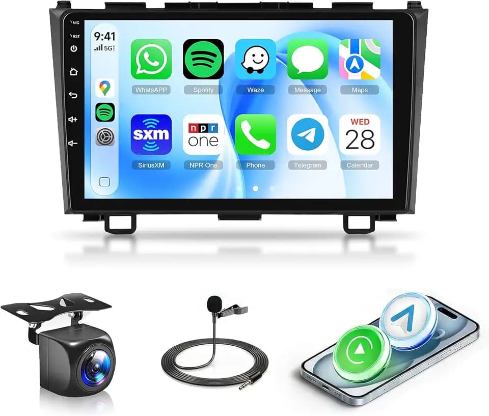 8 CORE 6G+128G Car Radio Stereo for Honda CRV 2007-2011 with Wireless CarPlay Android Auto, 9 Inch 1280 * 720P IPS Touch Screen Android 15 GPS 5Ghz-WiFi Bluetooth 32-Band DSP SWC AHD Backup Camera