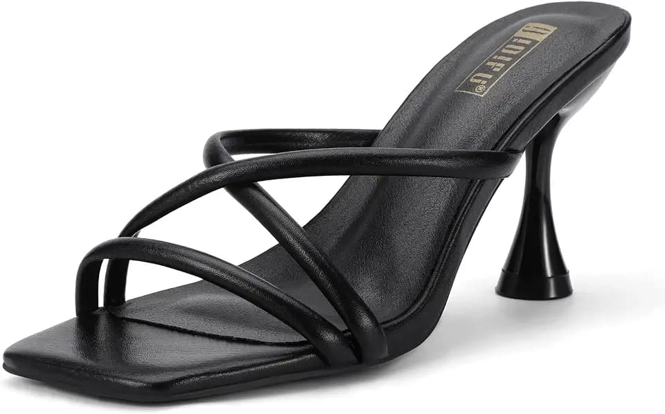 IDIFU Women's Kitten Heels Square Open Toe Sandals