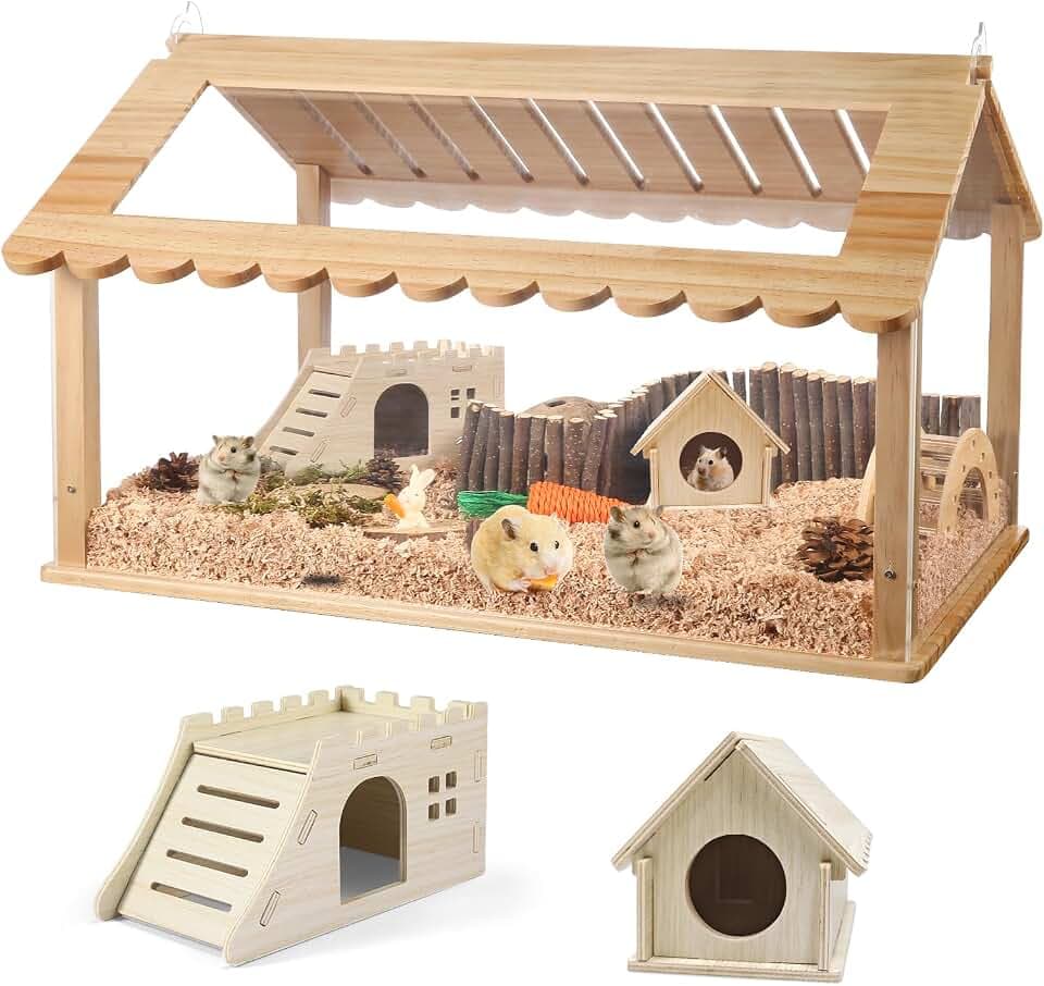 24 Zoll Acryl Hamsterkäfig mit 2 kleinen Hamsterhäusern - Langlebige, leicht zu reinigende Meerschweinchenkäfige, klares Design für aktive Kleintiere