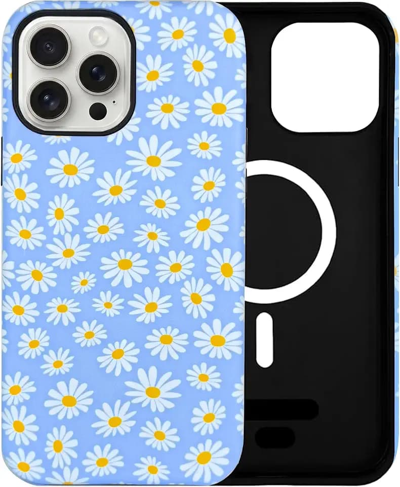 Magnetic for iPhone 15 Floral Phone Case, Blue