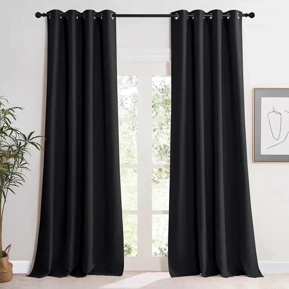 KGORGE Thermovorhang Kälteschutz Blickdichte Vorhänge mit Ösen | Schwarz, 2er Set, 245 x 140 cm(HxB), Thermo Vorhang gegen Kälte, Verdunkelung, Sonnenschutz, für Schafzimmer/Wohnzimmer