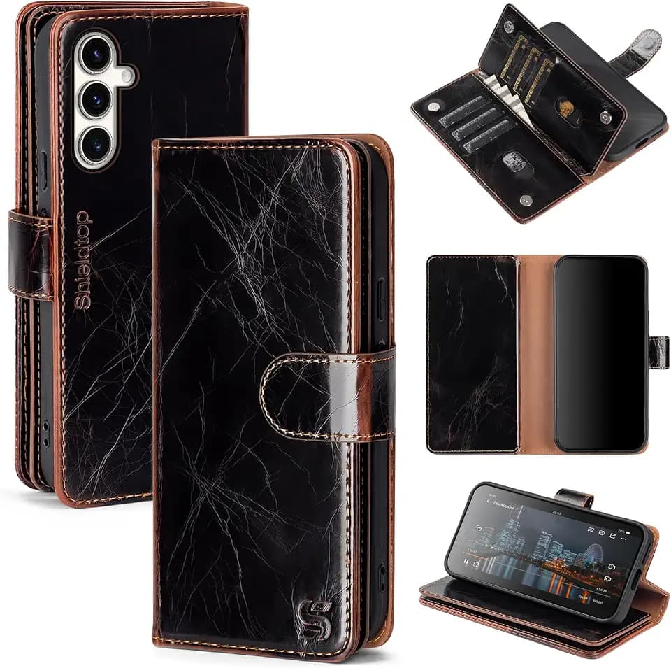 Shieldtop Compatible with Samsung Galaxy S23 5G Wallet Case with Card Holder,Women Men RFID Blocking PU Leather Flip TPU Protective Cover Credit Card Slots,Phone Case for Galaxy S23 6.1",Coffee