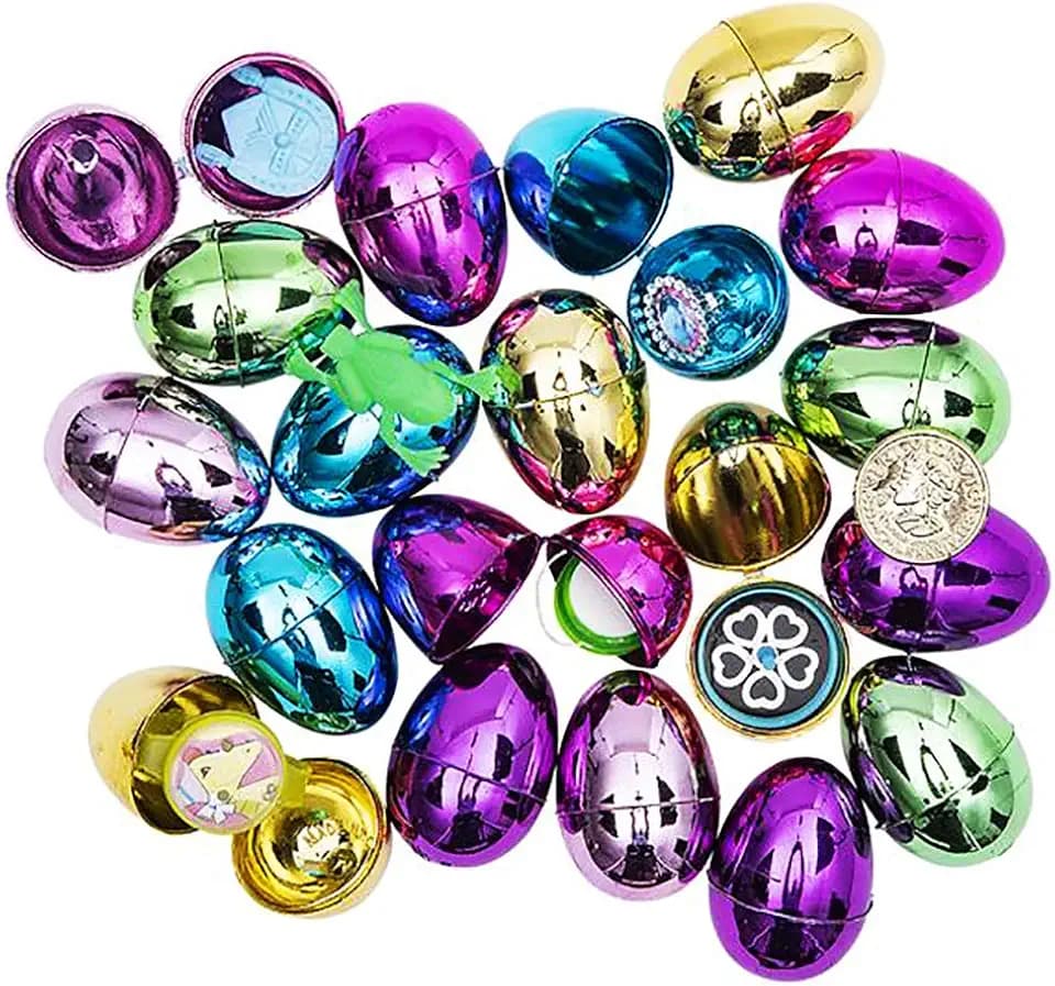 The Dreidel Company Prefilled Easter Eggs (50-Pack) with Assorted Toys - Colorful Bright Plastic Easter Eggs, Perfect for Easter Egg Hunt, Surprise Egg, Easter Hunt, 2" Assorted Toys