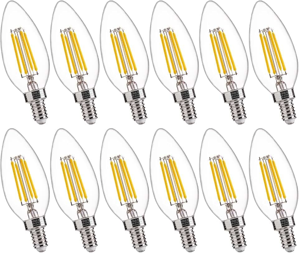 FLSNT 60W Equivalent LED Chandelier Light Bulbs, Dimmable LED B11 E12 Candelabra Base Bulbs, 3500K Natural White, 550LM, 12 Pack UL,CA65 Listed.