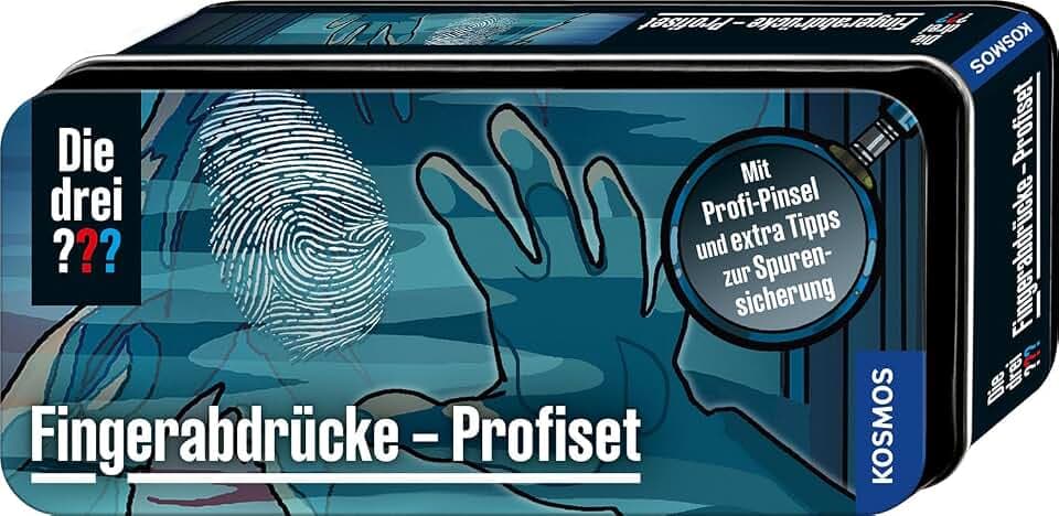 Die drei ??? Fingerabdrücke-Profiset von KOSMOS, mit Profi-Pinsel und 2 Fingerabdruck-Pulvern, Detektiv Spielzeug Set für Kinder ab 8 Jahre, praktische Box für unterwegs
