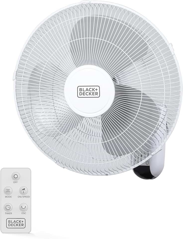 BLACK+DECKER 16" Oscillating Wall Fan with Remote Control, BFWL16R, White