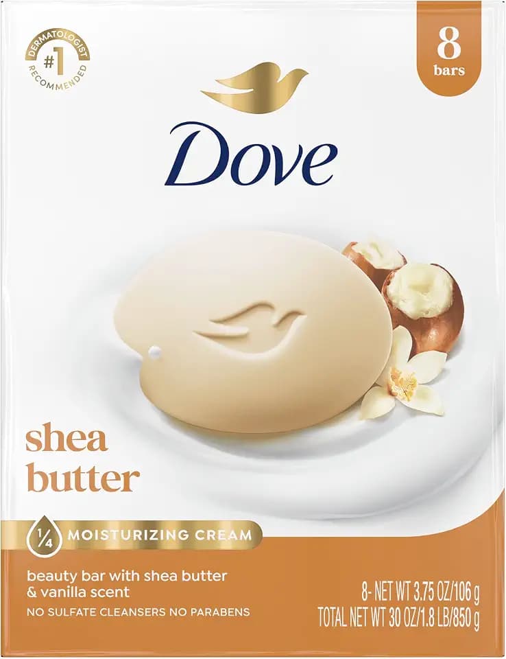 Dove Shea Butter Beauty Bar Soap 8 Count, Cleanser, 3.75 oz I beauty bar