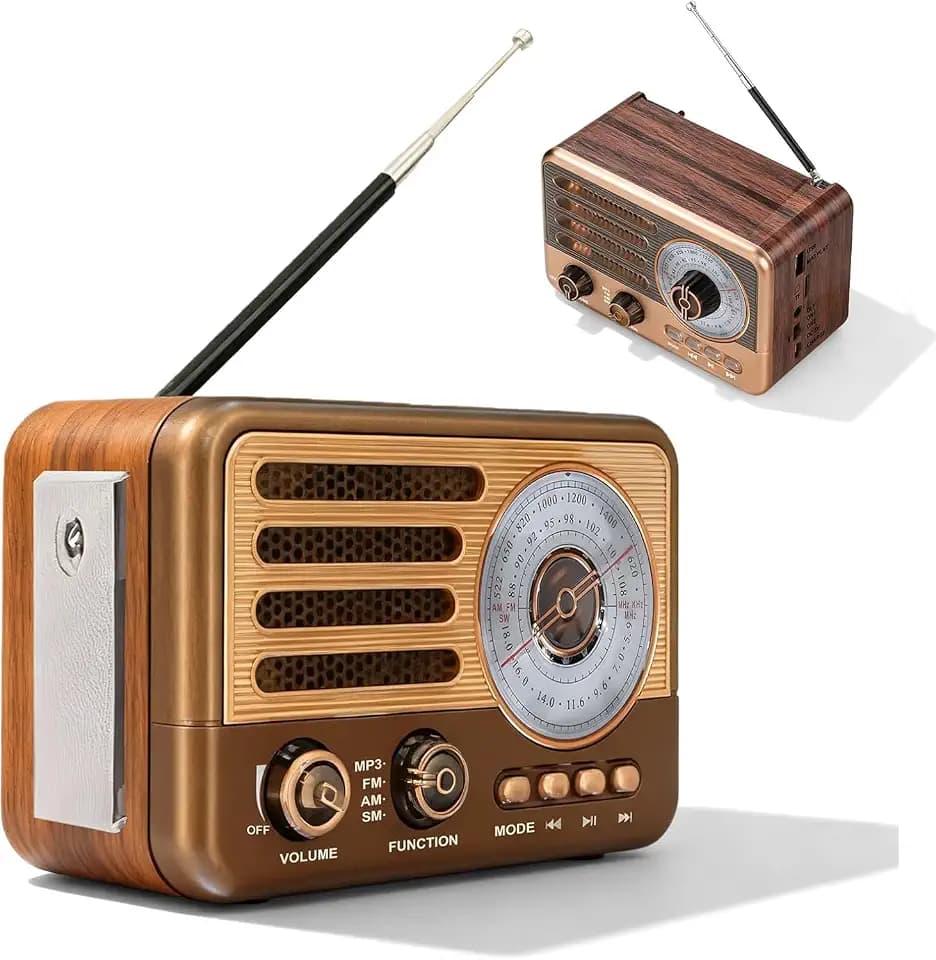 Retro Radio AM/FM/SW, Vintage Kofferradio mit 1200mAh Akku, Nostalgie Radio mit USB/TF/AUX MP3-Wiedergabe, Wiederaufladbares Küchenradio für Zuhause Büro Outdoor