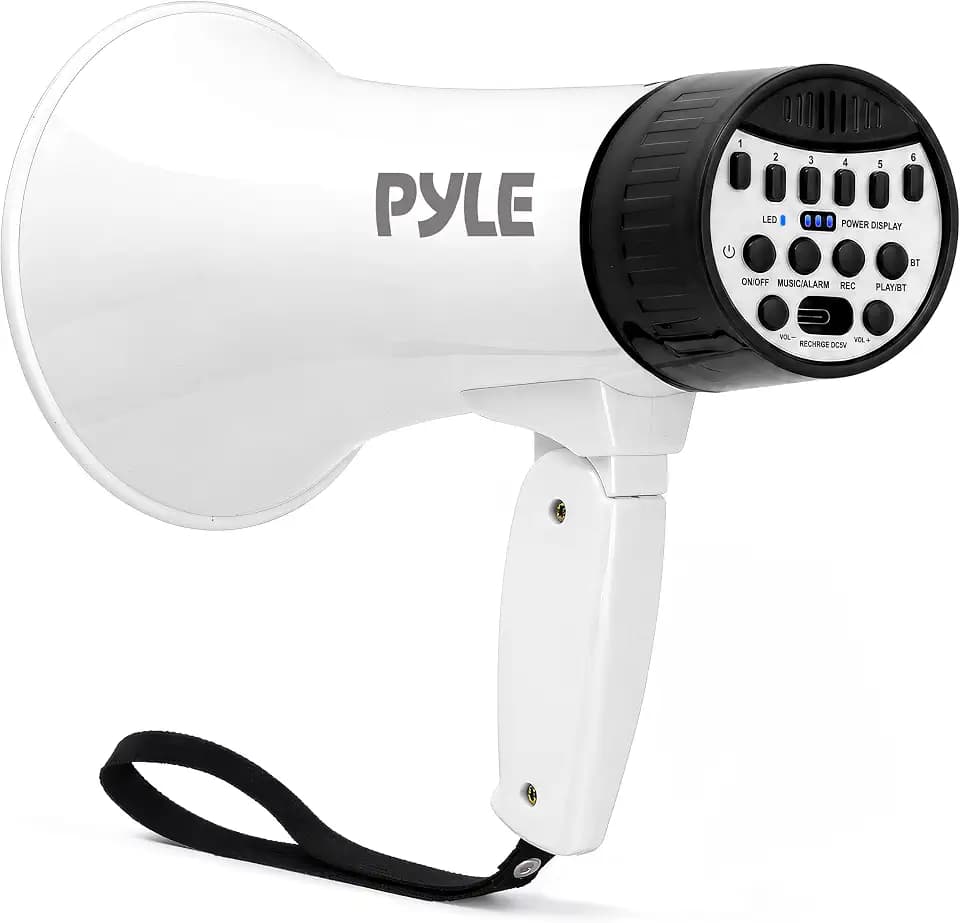Pyle Rechargeable Bluetooth Bullhorn Megaphone with Voice Changer, Siren & USB-C Fast Charging, 1200-Yard Voice Range for Sports Coaching, Events & Crowd Control