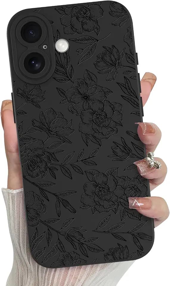 MZELQ for iPhone 17 Case 2025 Flower Pattern Rose -Black