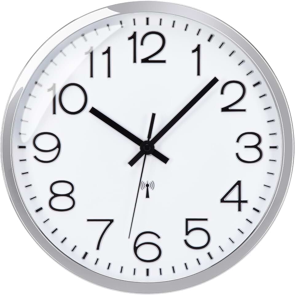 Funkuhr Wand Lautlos Wanduhr Funk Modern 30cm Groß Silber