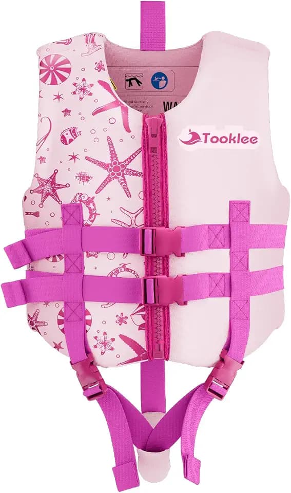 Kids Swim Vest for 1-2-3-5-7-9 Years Old, Toddler Swim Vest 20-30-50-90 lbs for Boys & Girls, Kids Floaties Buoyancy Jacket for Pool & Beach, Soft Neoprene Comfort Dual Strap Vest, Pink, S
