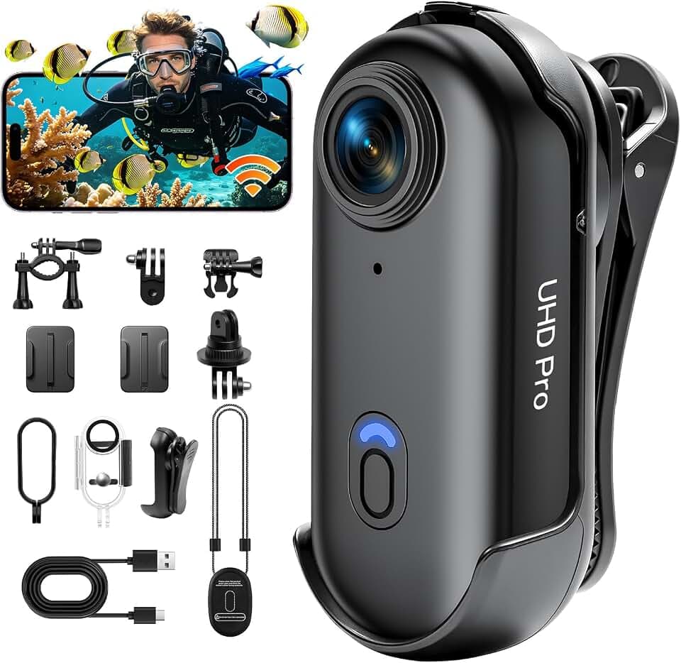 Mini Action Cam 1080P, 30m Wasserdicht WiFi Magnetisch 37g