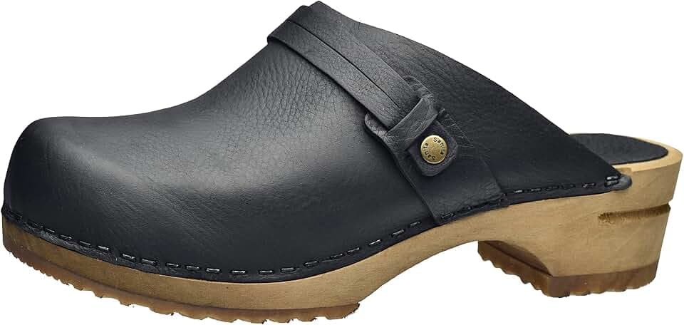 Sanita Ursana offener Clogs Leder-Holzclogs Damen Schwarz EU 35