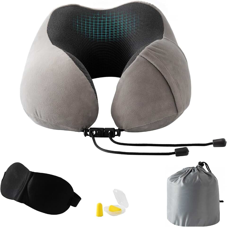 Good Nite Nackenkissen Flugzeug Nackenhörnchen Reisekissen Erwachsene Nackenkissen Auto Zuhause Kissen Kopfkissen Ergonomisches Memory Foam waschbar mit schmalem Rückenteil Einstellbar Grau