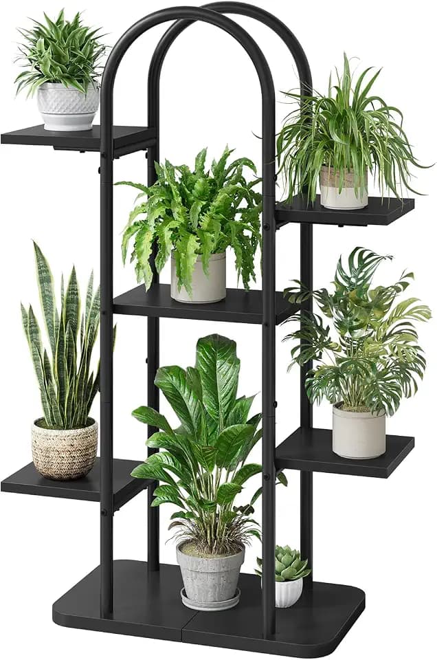 Gewudraw Plant Stand Indoor, 6-Tier Metal Plant Shelf, Black