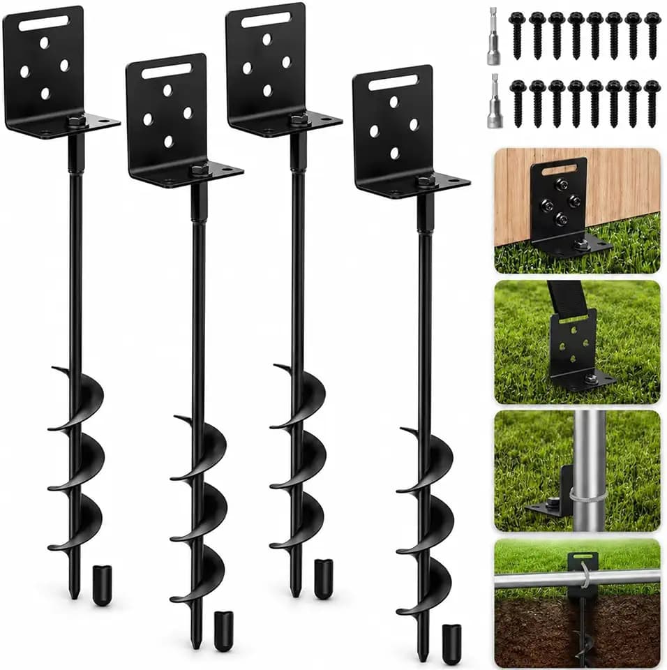 Ground Anchors Screw in Shed Anchor 4 Pack with L Bracket
