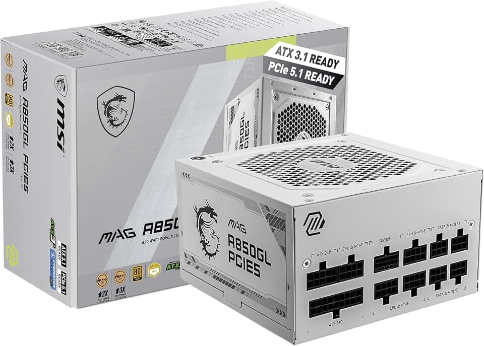MSI MAG 850GL PCIE 5 White Gaming Netzteil – voll modular – 80 Plus Gold Zertifiziert 850 W – kompakte Größe – ATX-Netzteil