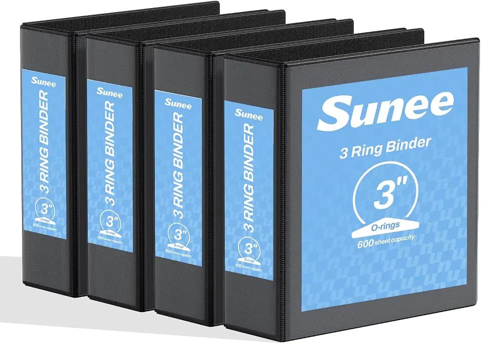 SUNEE 3 Inch Binders Black 4-Pack,3 Ring PVC-Free Clear View Large Binders 3" (Fits 8.5x11 Inches) for School, Office & Home Use