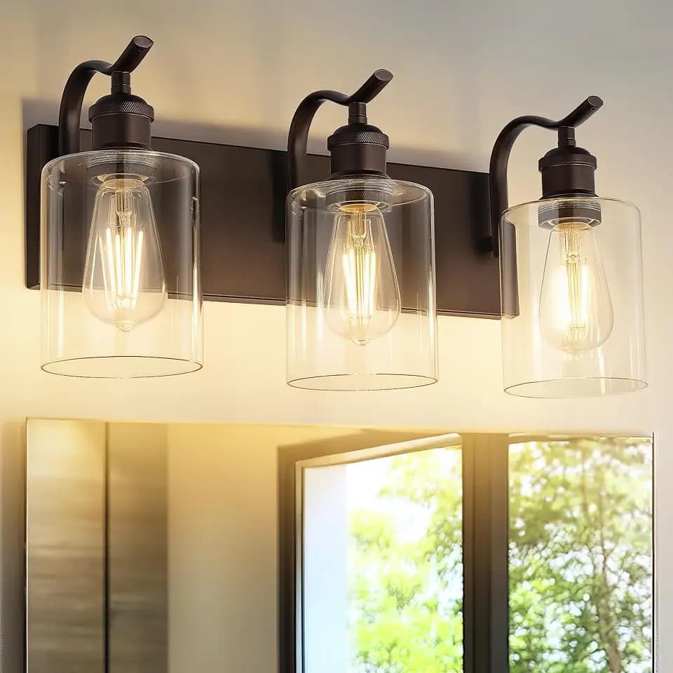 3-Light 20 Inch Bathroom Vanity Light,Clear Glass,Oil Rubbed Bronze