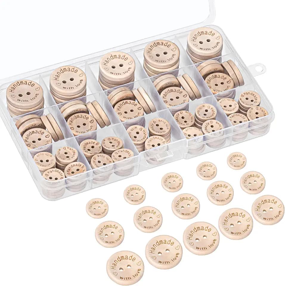 holzknöpfe, 140 Stück, knöpfe，knöpfe kinder mit 2 Löchern, natürliche Holzknöpfe, ideal zum Nähen und Gestalten von Dekorationen, 15/20/25 mm