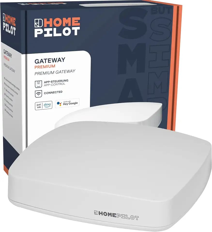 Home Pilot Gateway premium, Smart-Home Zentrale inkl. App; Kompatibel mit Apple Home, Amazon Alexa, Google Assistant; Matter-Bridge, Steuerung für smarte Home Pilot-Geräte (Rollladen, Heizung uvm.)