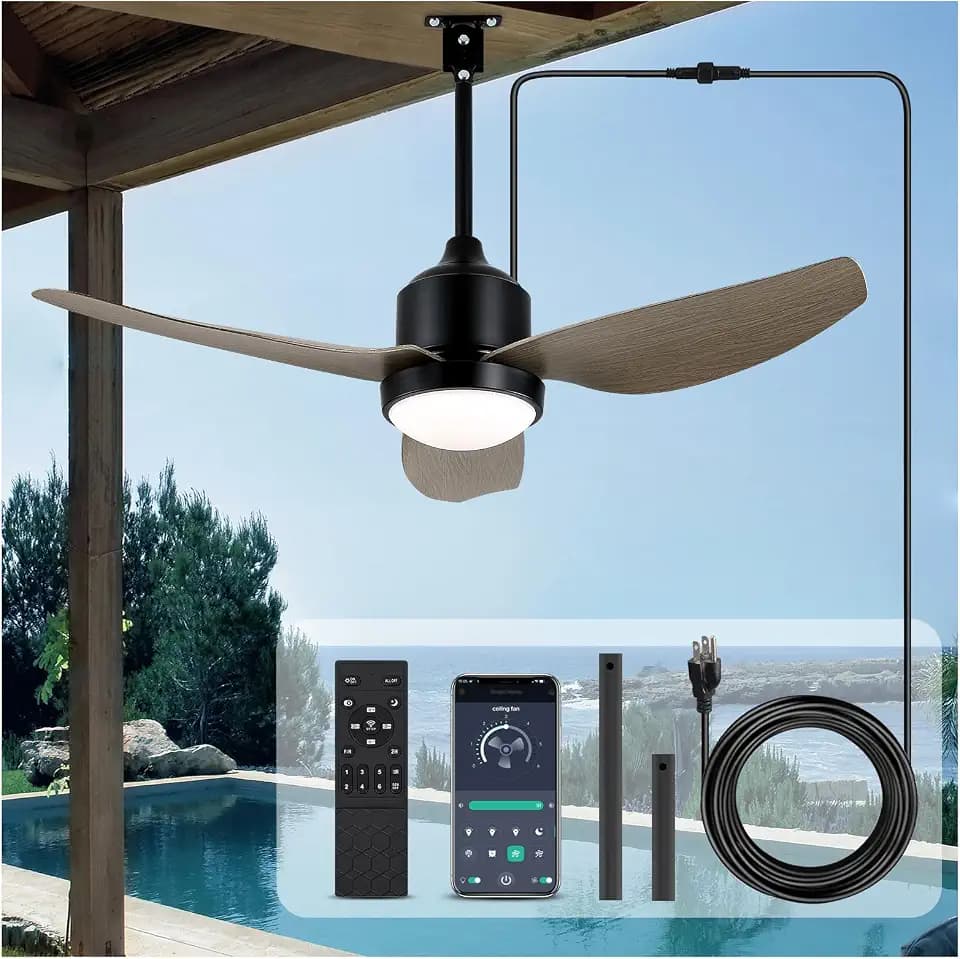 nebulium 42" Outdoor Ceiling-Fan with Light: Waterproof Plug-in Ceiling Fan, App/Remote Control, Dimmable 3CCT LED Lights, 6 Speed Quiet DC Motor, for Porch Patios