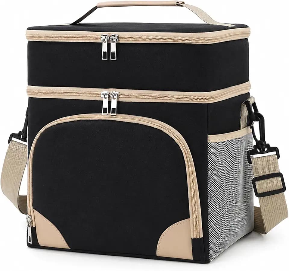 Kühltasche Klein,16L Lunchtasche Damen,2 Frischhaltefächer(Schwarz)