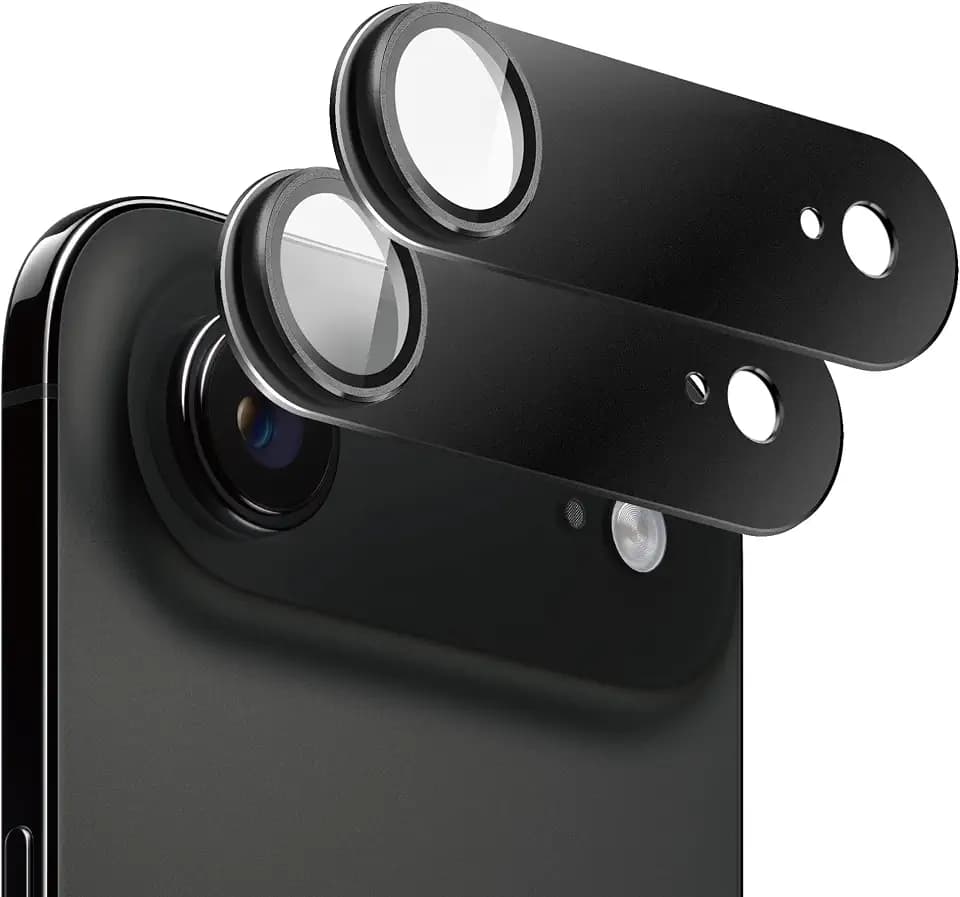 2 Pack Camera Lens Protector for iPhone 17 Air [ Drop Protection ] AR Tempered Glass Strong Adsorption Metal Camera Cover Screen | Black Finish