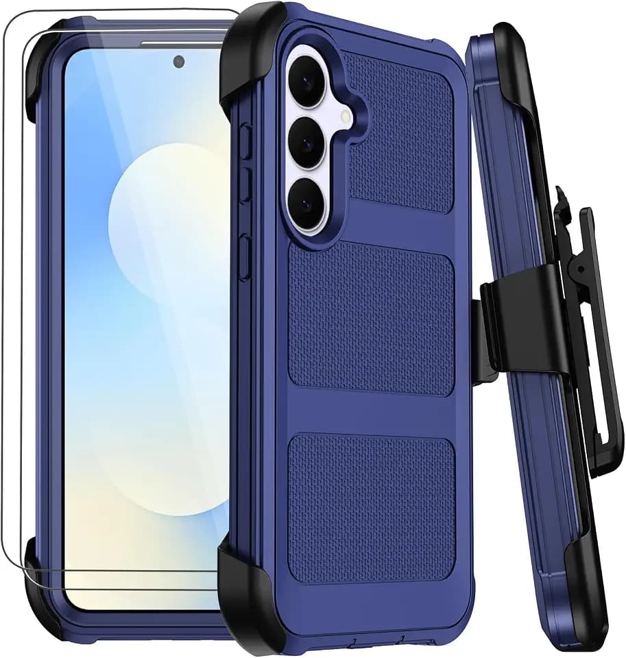 for Samsung Galaxy S25 FE Case with Belt Clip Holster,Anti-Drop Rugged Blue
