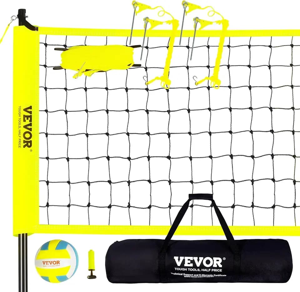 VEVOR Volleyballnetz Höhenverstellbar Volleyballnetz Set, Tragbarer Beachvolleyball-Netz, Outdoor Volleyballnetz Faltbare Volleyballnetz mit Volleyball & Tragetasche, für Garten Strand Rasen usw.