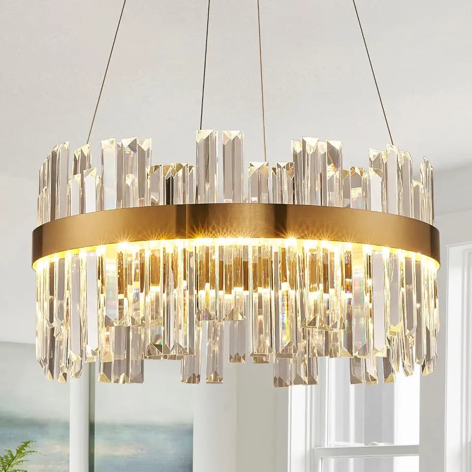 19.7" Modern LED Crystal Chandeliers,Gold Chandelier for Living Dining Room