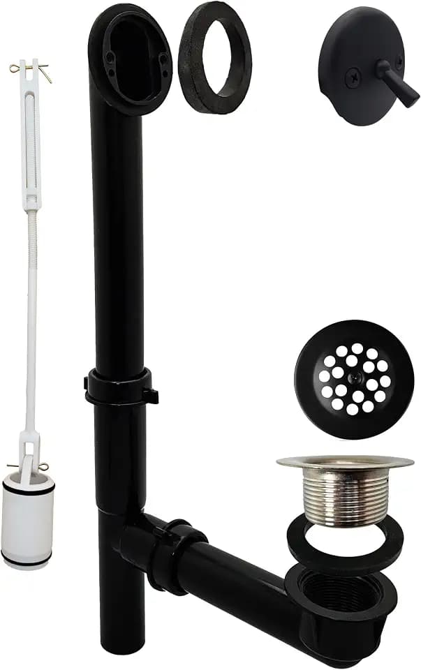 Westbrass 592144-62 Black 1-1/2" Tubular Trip Lever Bath Waste Drain Kit, Matte Black