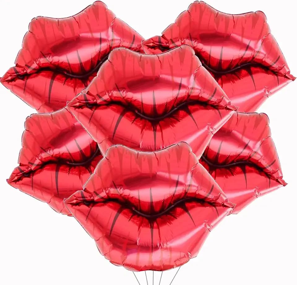 27 Inch Lip Balloons Huge Red Lip Foil Balloons Cute Kiss Balloons for Valentine's Day, wedding, bridal shower, spa party, bachelor party decoration Kiss Lips Balloons for Galentines Day 6pcs