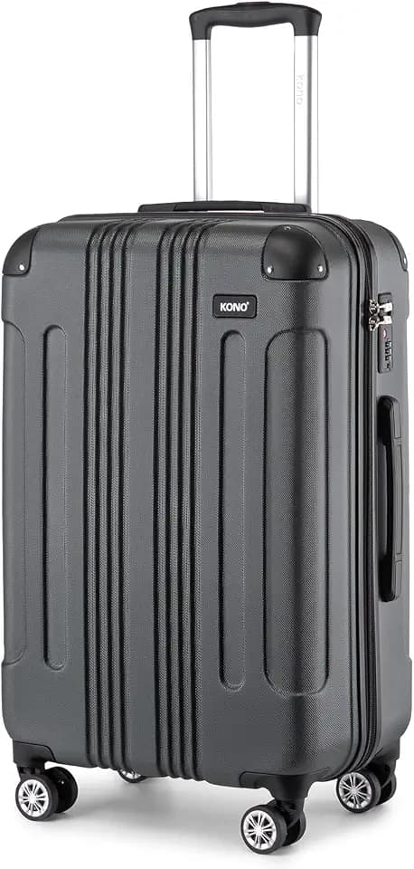 KONO Zwillingsrollen Koffer Reisekoffer Mittelgross Trolley Hartschale ABS Gepäck Spinner Rollenkoffer (Grau, L(65 cm - 65 L))