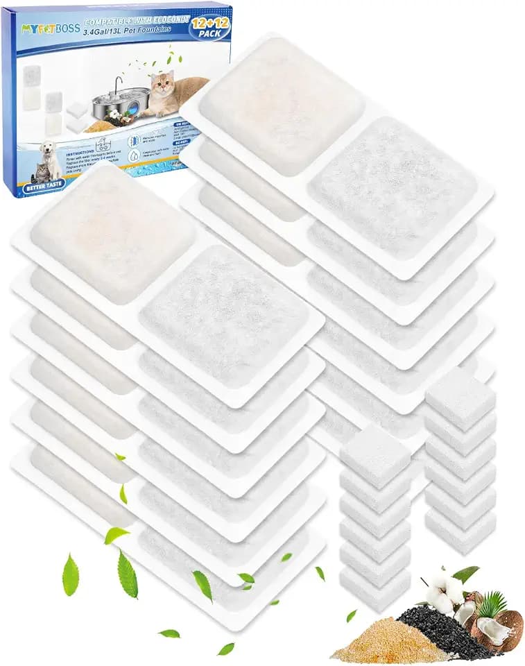 12+12 Dog Water Fountain Filters Fit for ECOCONUT 3.4Gal/13L/16L
