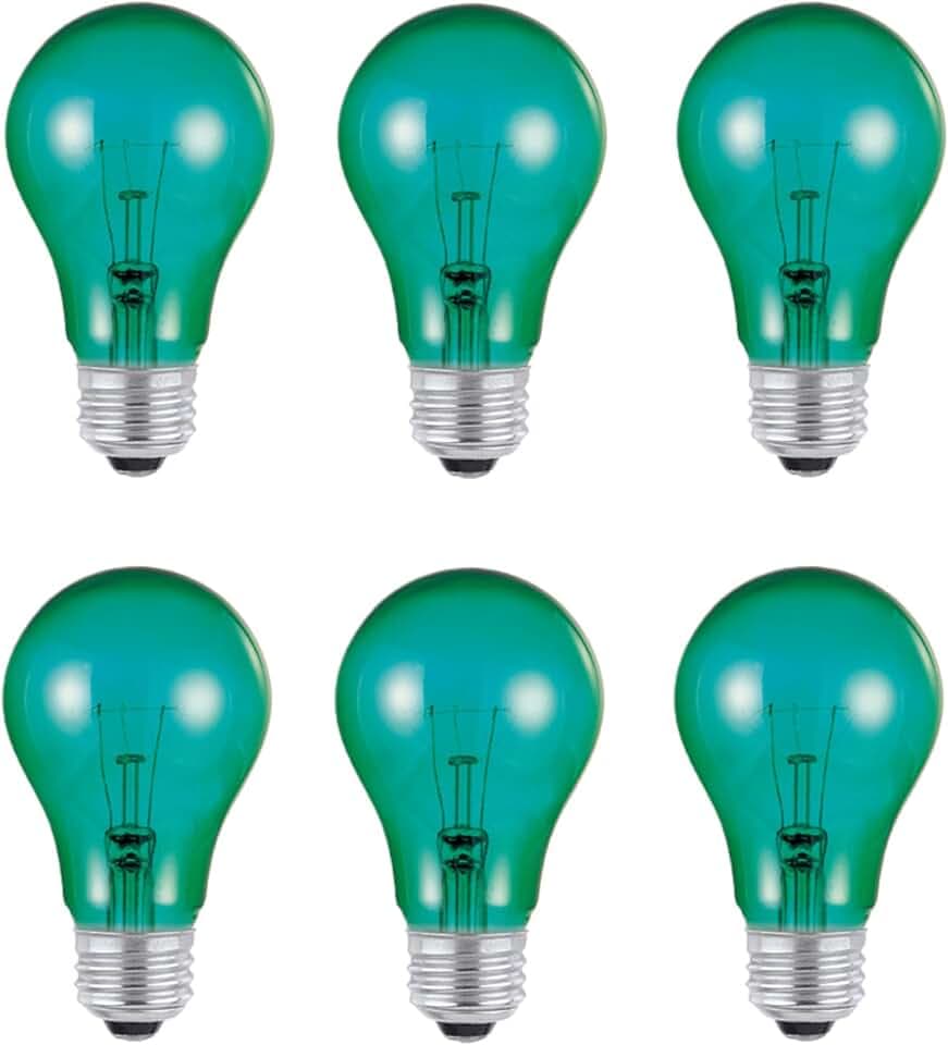 Westinghouse Lighting 0344420 25 Watt A19 Transparent Green Color Light Bulb, Incandescent Party Bulb, Medium Base, 6 Pack