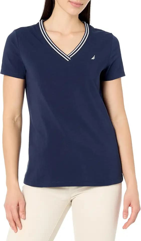 Nautica Women's Solid V-Neck Short Sleeve T-Shirt Shirt