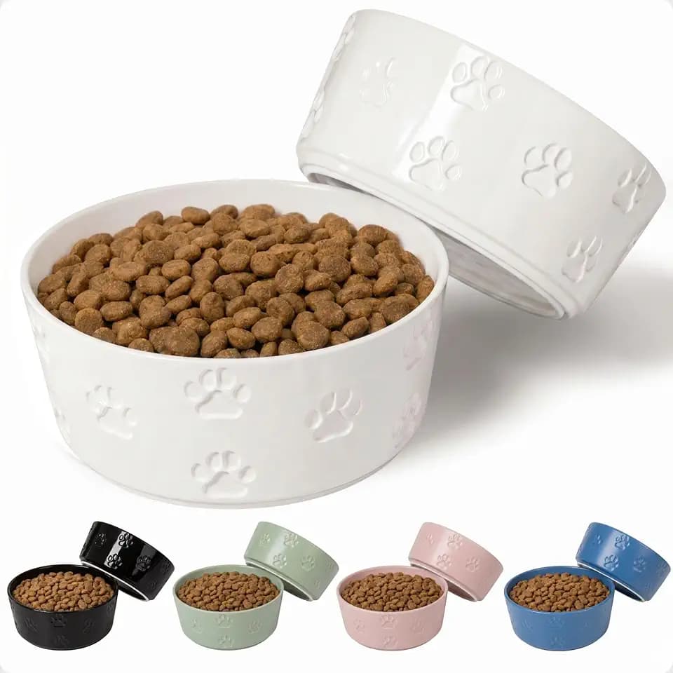 Ceramic Dog Bowl Set of 2 w/ Anti-Skid Base 6.5"W x 2.5"H, 3.8 Cup Capacity