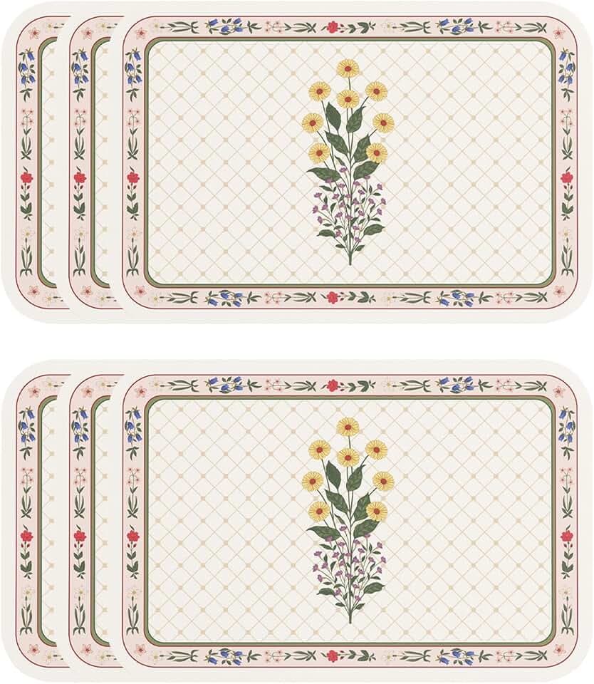 ISAENNE Vinyl Waterproof Placemats Set of 6 Rectangular,12"*17"-Bertina B