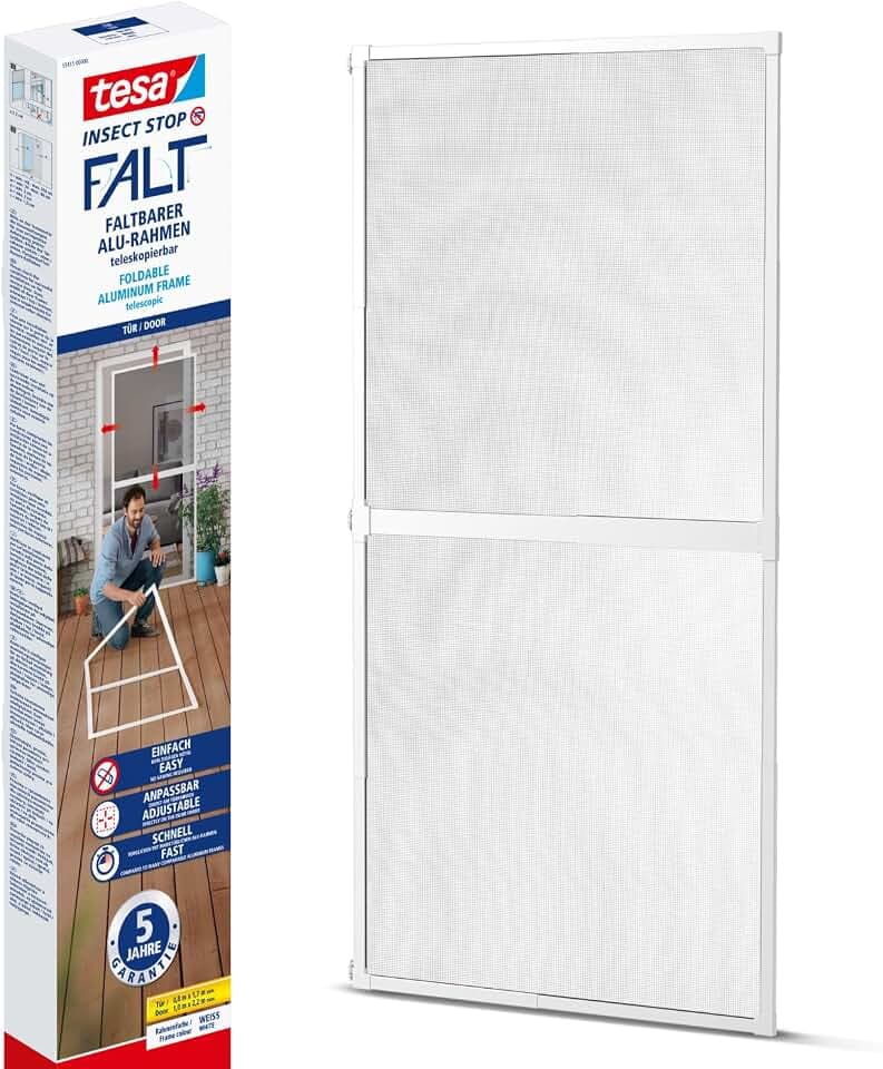 tesa Insect Stop FALT verstellbarer Premium Alu-Rahmen für Türen Weiß