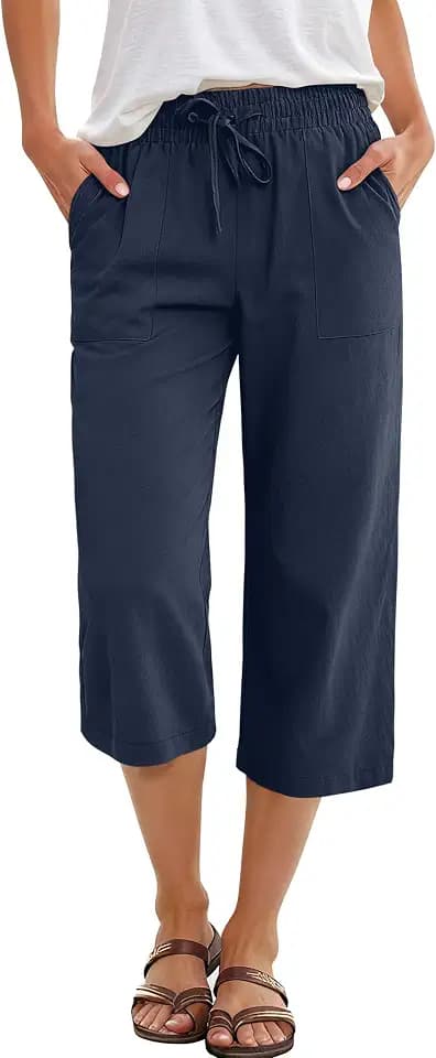 ANRABESS Capri Pants for Women Summer Casual Drawstring Elastic with Pocket