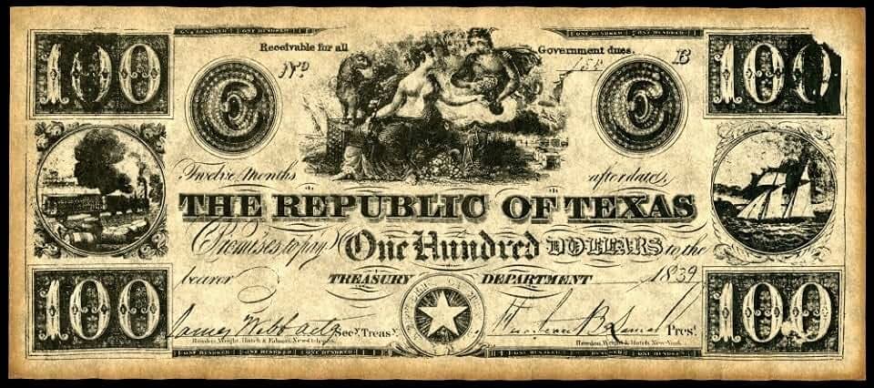 Texas Banknote 1839 Nnote For One Hundred Dollars Issued By The Treasury Department Of The Republic Of Texas 1839 Poster Print by (18 x 24)
